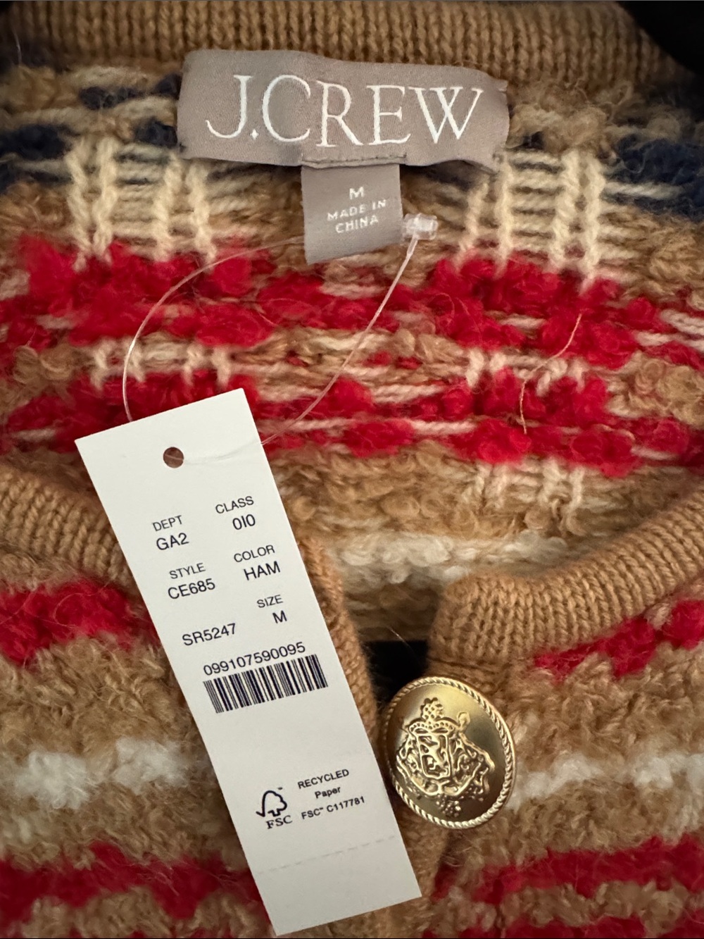 J. Crew Striped Button-Front Cardigan in Red, Navy & Tan - Picture 2 of 3